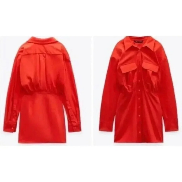NWT ZARA SS21 POPLIN SHIRT DRESS RED 7385/331 - Picture 2 of 8